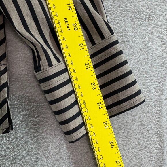 Foxcroft Top Womens 18 Brown Black Striped Button Up Shirt Non-Iron Long Sleeve - Picture 10 of 12